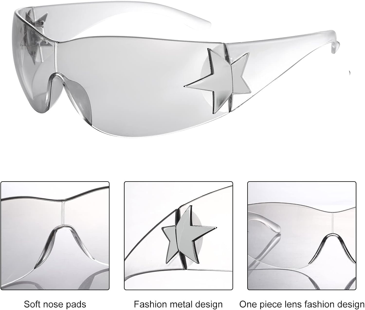 Rimless Y2K Sunglasses for Women Men,Trendy Shield Wrap around Sunglasses Oversized Fashion Frameless Sun Glasses - WORLD TIME VISITS
