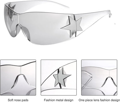 Rimless Y2K Sunglasses for Women Men,Trendy Shield Wrap around Sunglasses Oversized Fashion Frameless Sun Glasses - WORLD TIME VISITS