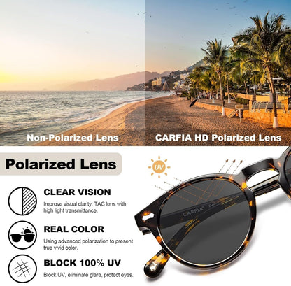 round Acetate Polarized Sunglasses for Women Small Face UV Protection with Leather Case CA5288 - WORLD TIME VISITS