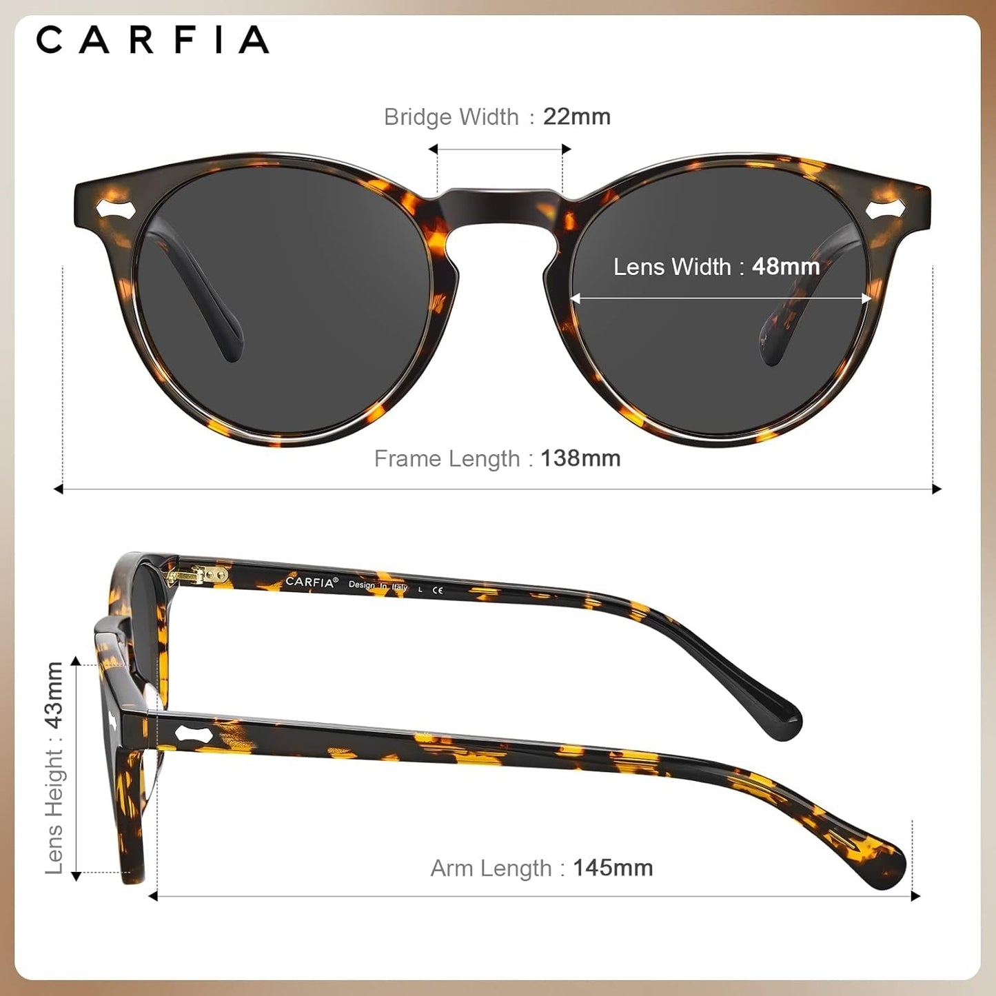 round Acetate Polarized Sunglasses for Women Small Face UV Protection with Leather Case CA5288 - WORLD TIME VISITS
