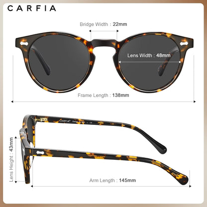round Acetate Polarized Sunglasses for Women Small Face UV Protection with Leather Case CA5288 - WORLD TIME VISITS