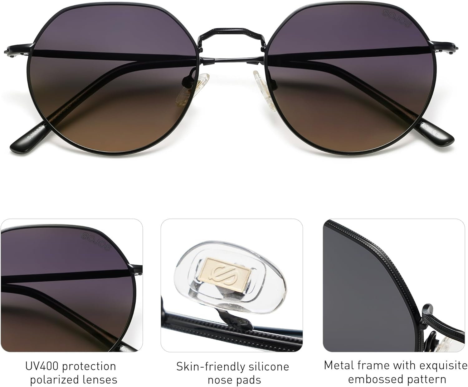 round Polygon Polarized Sunglasses for Women Men Retro Classic Vintage Panto Shades SJ1157 - WORLD TIME VISITS