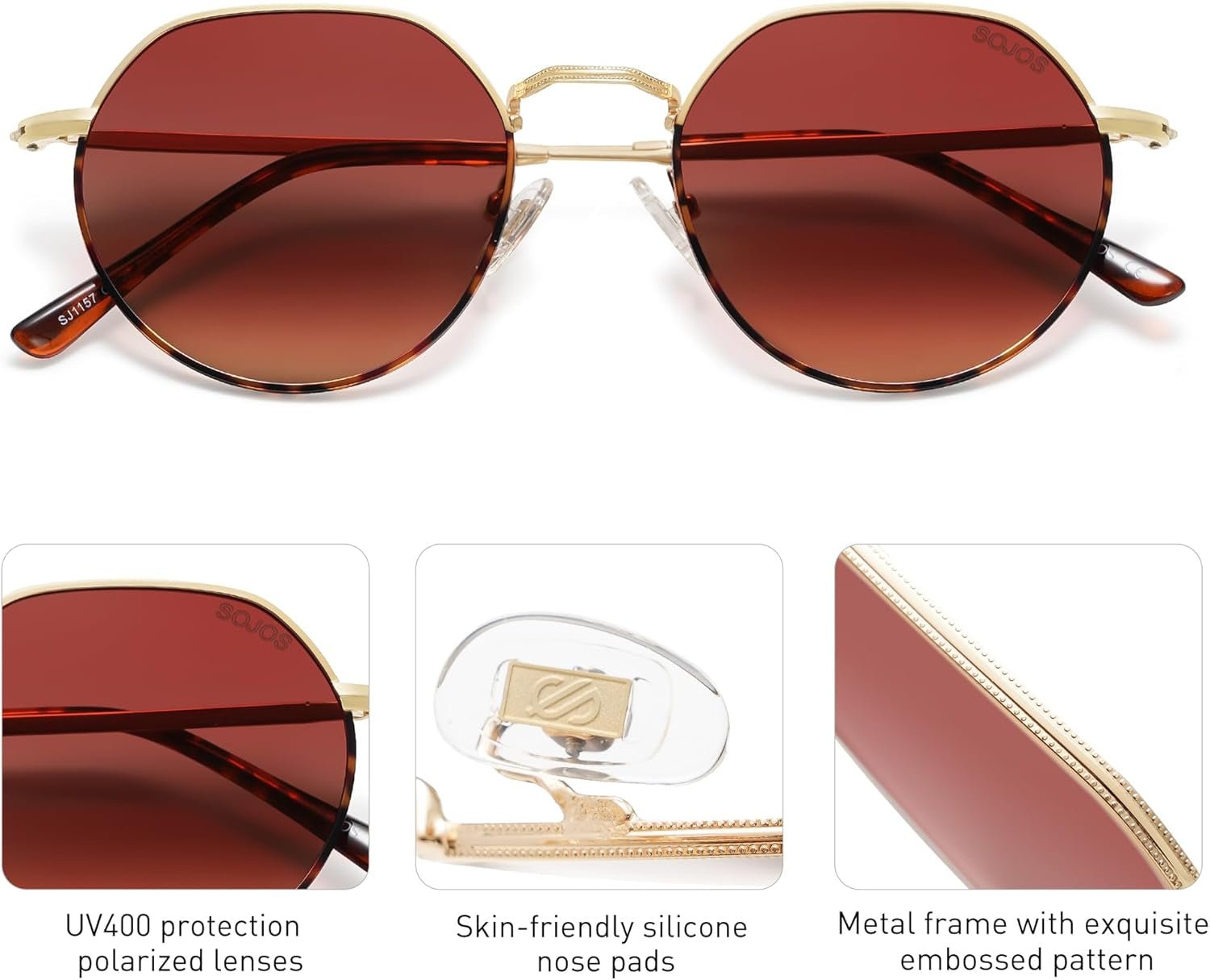 round Polygon Polarized Sunglasses for Women Men Retro Classic Vintage Panto Shades SJ1157 - WORLD TIME VISITS