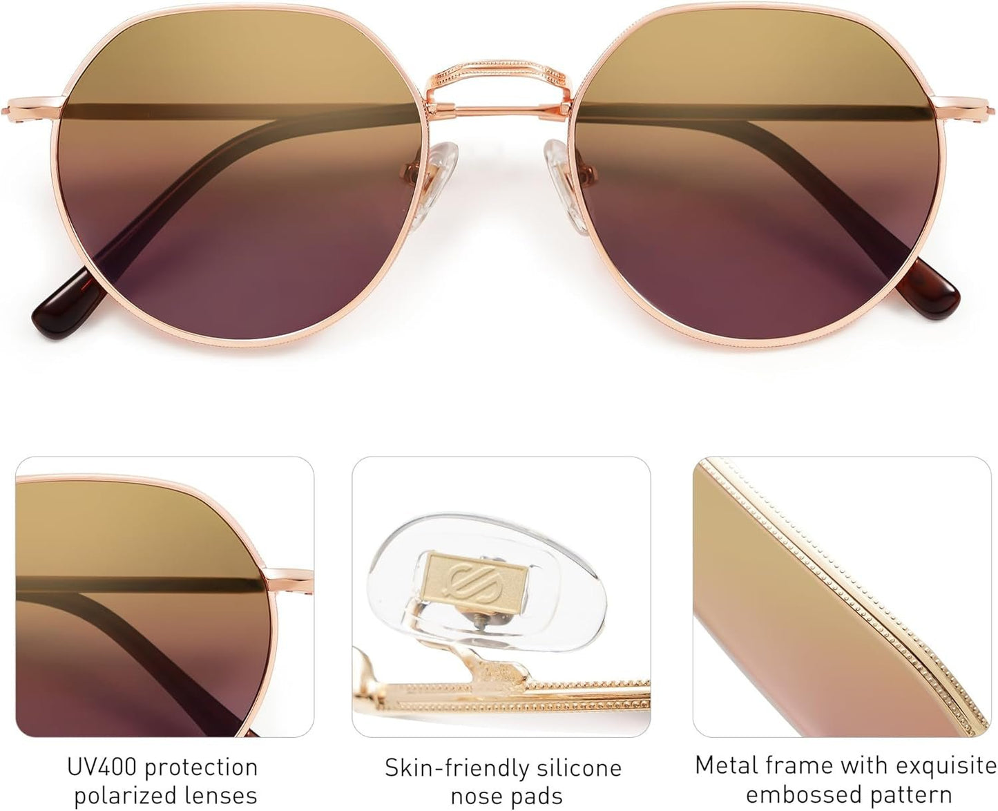 round Polygon Polarized Sunglasses for Women Men Retro Classic Vintage Panto Shades SJ1157 - WORLD TIME VISITS