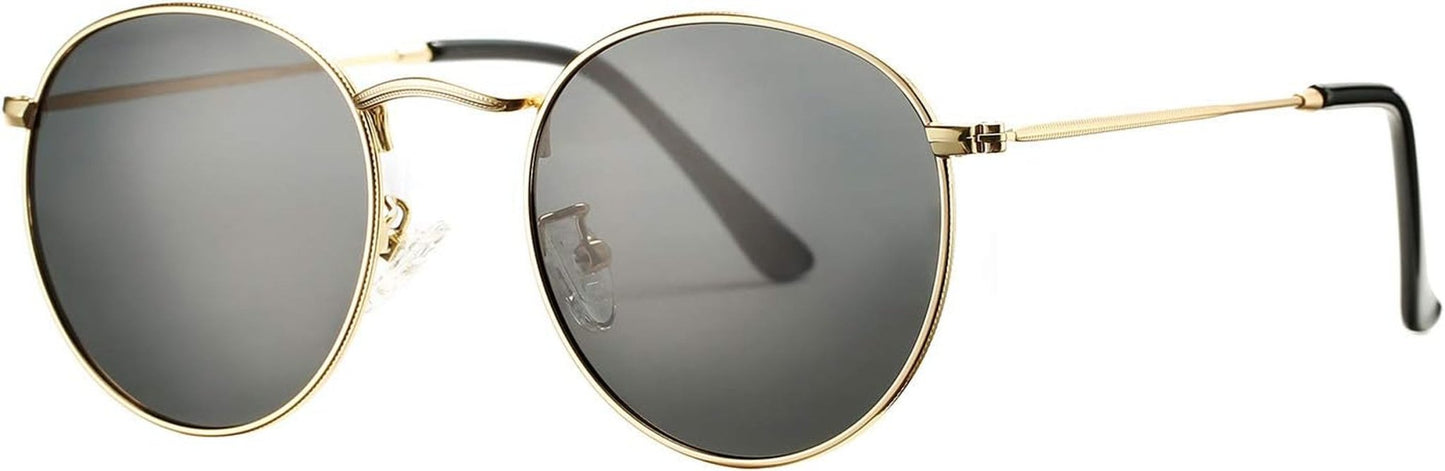 Small round Metal Polarized Sunglasses for Women Retro Designer Style - WORLD TIME VISITS