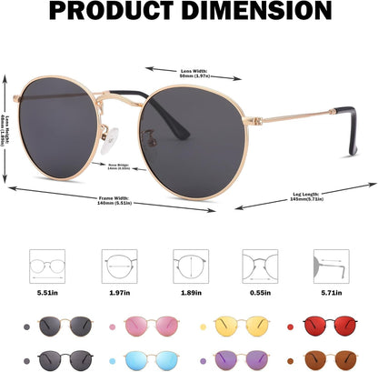 Small round Metal Polarized Sunglasses for Women Retro Designer Style - WORLD TIME VISITS