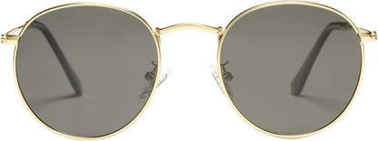 Small round Metal Polarized Sunglasses for Women Retro Designer Style - WORLD TIME VISITS