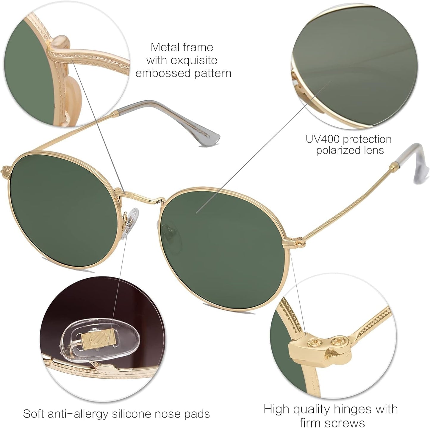 Small round Polarized Sunglasses for Women Men Classic Vintage Retro Shades UV400 - WORLD TIME VISITS