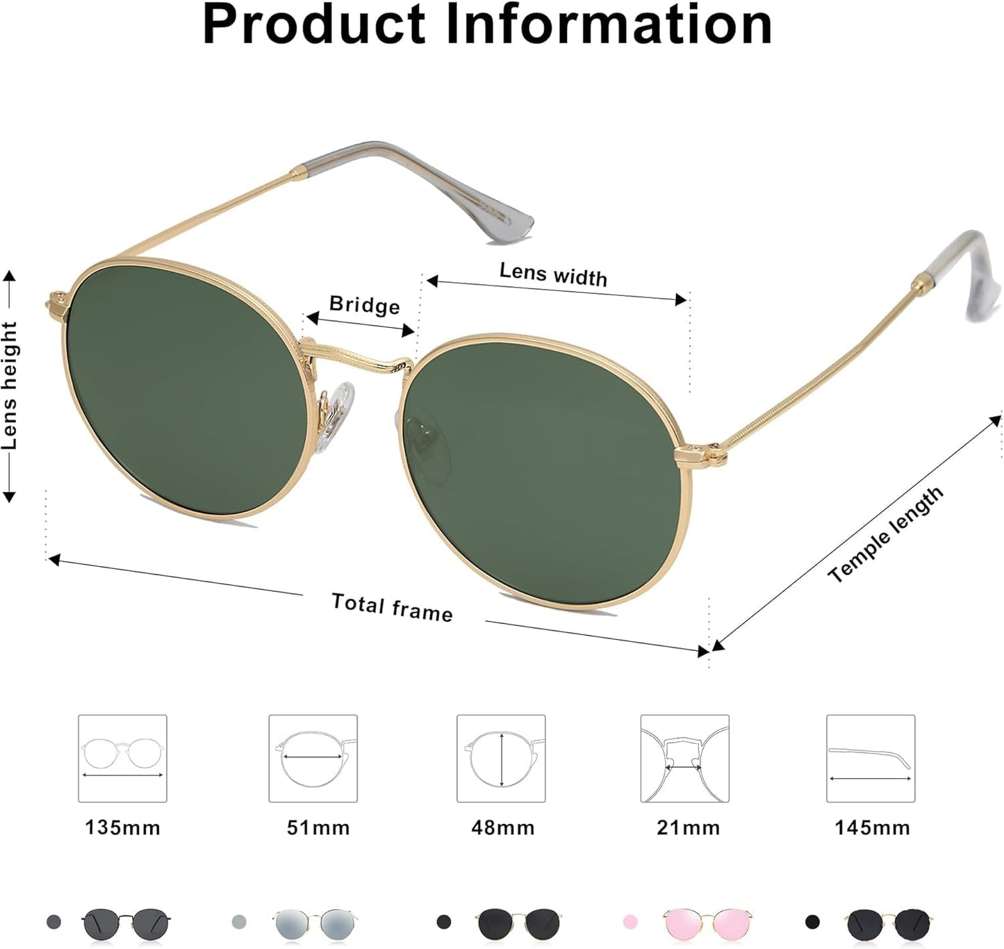 Small round Polarized Sunglasses for Women Men Classic Vintage Retro Shades UV400 - WORLD TIME VISITS