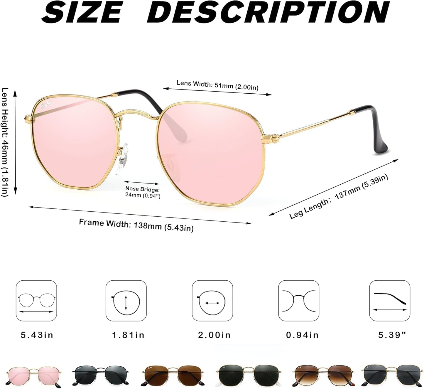 Small Square Sunglasses for Women Men 100% Real Glass Lens Hexagonal Frame - WORLD TIME VISITS