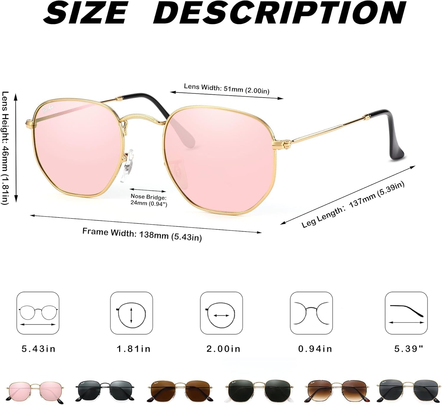 Small Square Sunglasses for Women Men 100% Real Glass Lens Hexagonal Frame - WORLD TIME VISITS