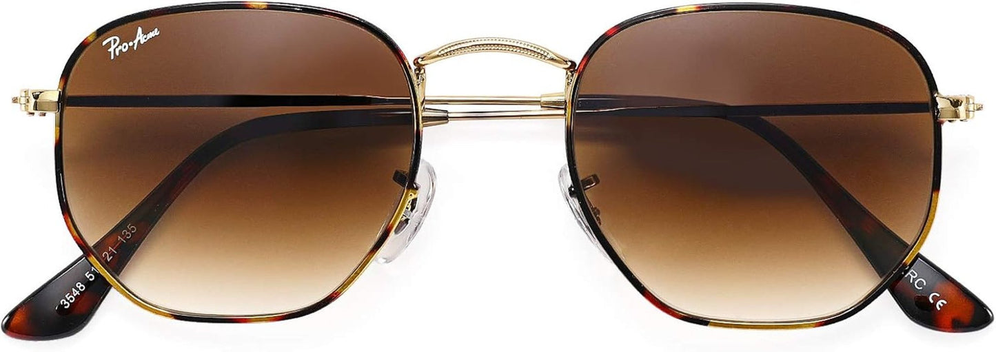 Small Square Sunglasses for Women Men 100% Real Glass Lens Hexagonal Frame - WORLD TIME VISITS
