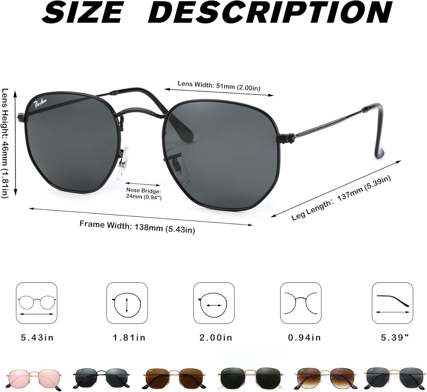 Small Square Sunglasses for Women Men 100% Real Glass Lens Hexagonal Frame - WORLD TIME VISITS