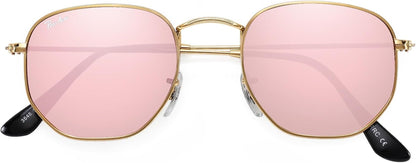 Small Square Sunglasses for Women Men 100% Real Glass Lens Hexagonal Frame - WORLD TIME VISITS