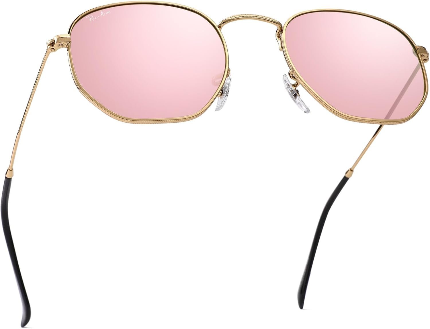 Small Square Sunglasses for Women Men 100% Real Glass Lens Hexagonal Frame - WORLD TIME VISITS