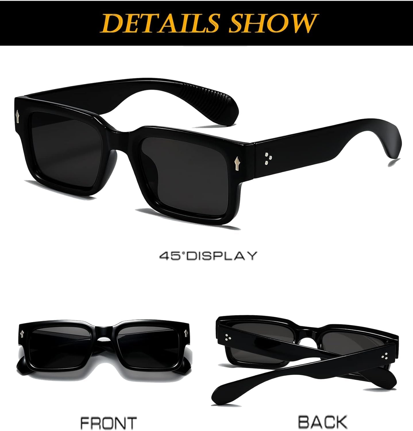 Square Frame Sunglasses for Women Men Trendy Chunky Rectangle Sun Glasses Black Shades UV400 Protection - WORLD TIME VISITS