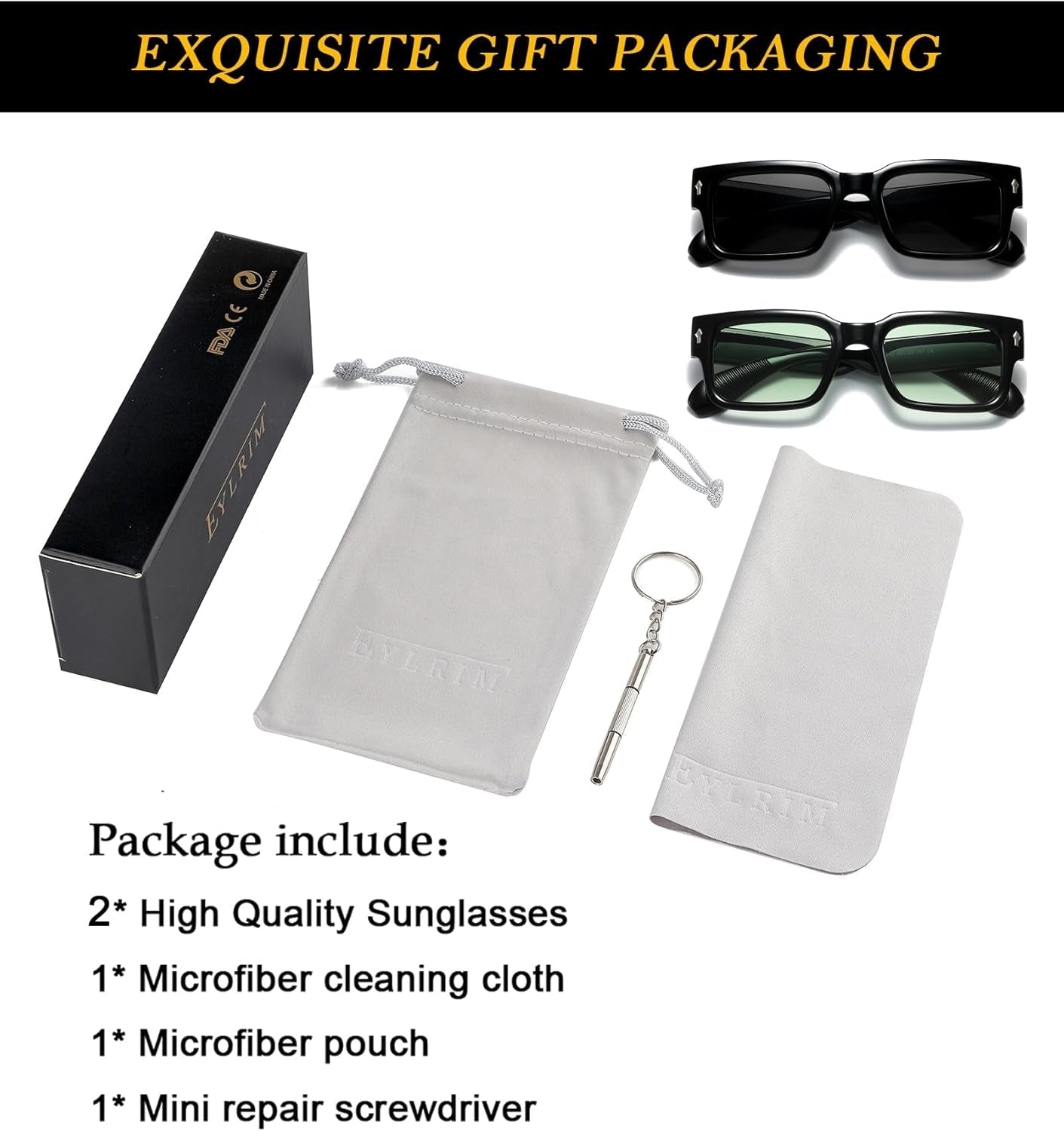 Square Frame Sunglasses for Women Men Trendy Chunky Rectangle Sun Glasses Black Shades UV400 Protection - WORLD TIME VISITS