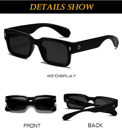 Square Frame Sunglasses for Women Men Trendy Chunky Rectangle Sun Glasses Black Shades UV400 Protection - WORLD TIME VISITS