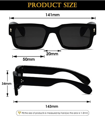 Square Frame Sunglasses for Women Men Trendy Chunky Rectangle Sun Glasses Black Shades UV400 Protection - WORLD TIME VISITS