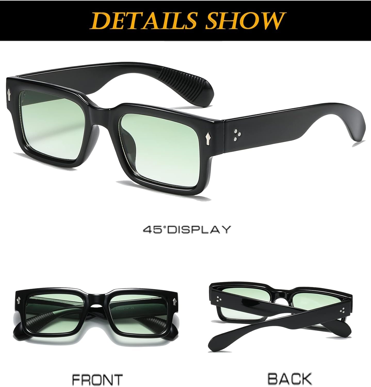 Square Frame Sunglasses for Women Men Trendy Chunky Rectangle Sun Glasses Black Shades UV400 Protection - WORLD TIME VISITS