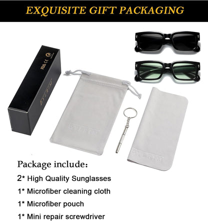 Square Frame Sunglasses for Women Men Trendy Chunky Rectangle Sun Glasses Black Shades UV400 Protection - WORLD TIME VISITS
