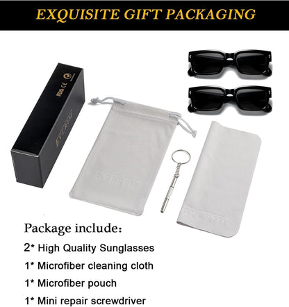 Square Frame Sunglasses for Women Men Trendy Chunky Rectangle Sun Glasses Black Shades UV400 Protection - WORLD TIME VISITS