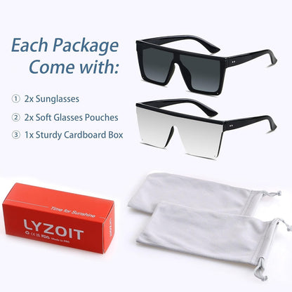 Square Oversized Sunglasses for Women Men Big Flat Top Fashion Shield Large UV Protection Rimless Shades - WORLD TIME VISITS