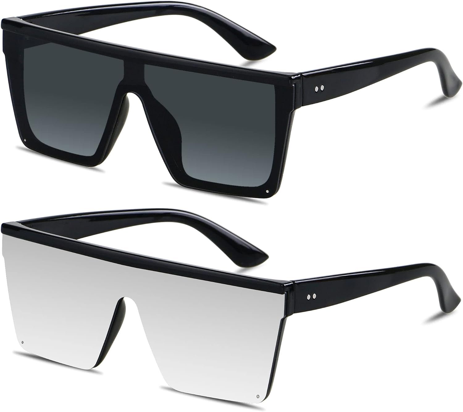 Square Oversized Sunglasses for Women Men Big Flat Top Fashion Shield Large UV Protection Rimless Shades - WORLD TIME VISITS