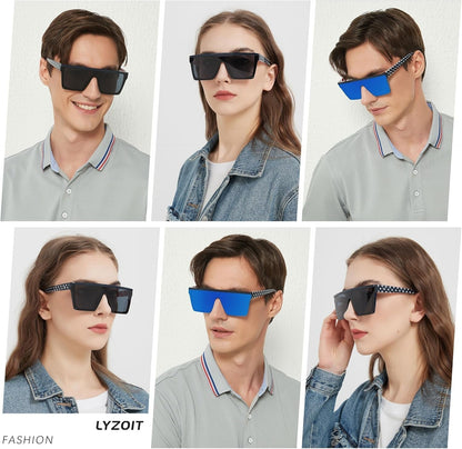 Square Oversized Sunglasses for Women Men Big Flat Top Fashion Shield Large UV Protection Rimless Shades - WORLD TIME VISITS