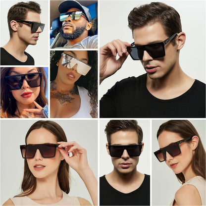 Square Oversized Sunglasses for Women Men Big Flat Top Fashion Shield Large UV Protection Rimless Shades - WORLD TIME VISITS