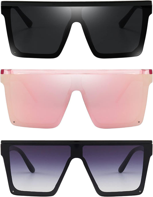 Square Oversized Sunglasses for Women Men Fashion Flat Top Big Black Frame Shades - WORLD TIME VISITS