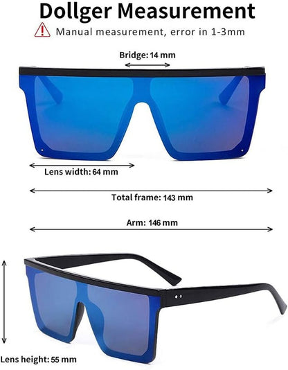 Square Oversized Sunglasses for Women Men Fashion Flat Top Big Black Frame Shades - WORLD TIME VISITS
