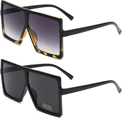 Square Oversized Sunglasses for Women Men Flat Top Fashion Shades - WORLD TIME VISITS