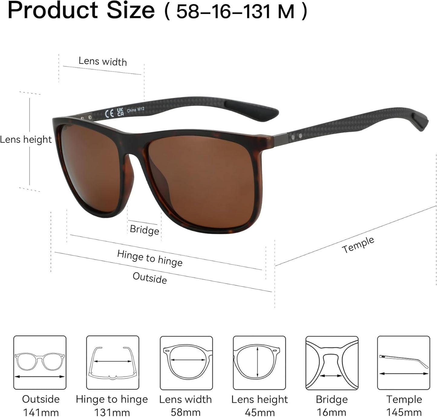Square Polarized Sunglasses for Men Ultralight Carbon Fiber Sun Glasses Driving Fishing Golf Sports UV400 Protection - WORLD TIME VISITS