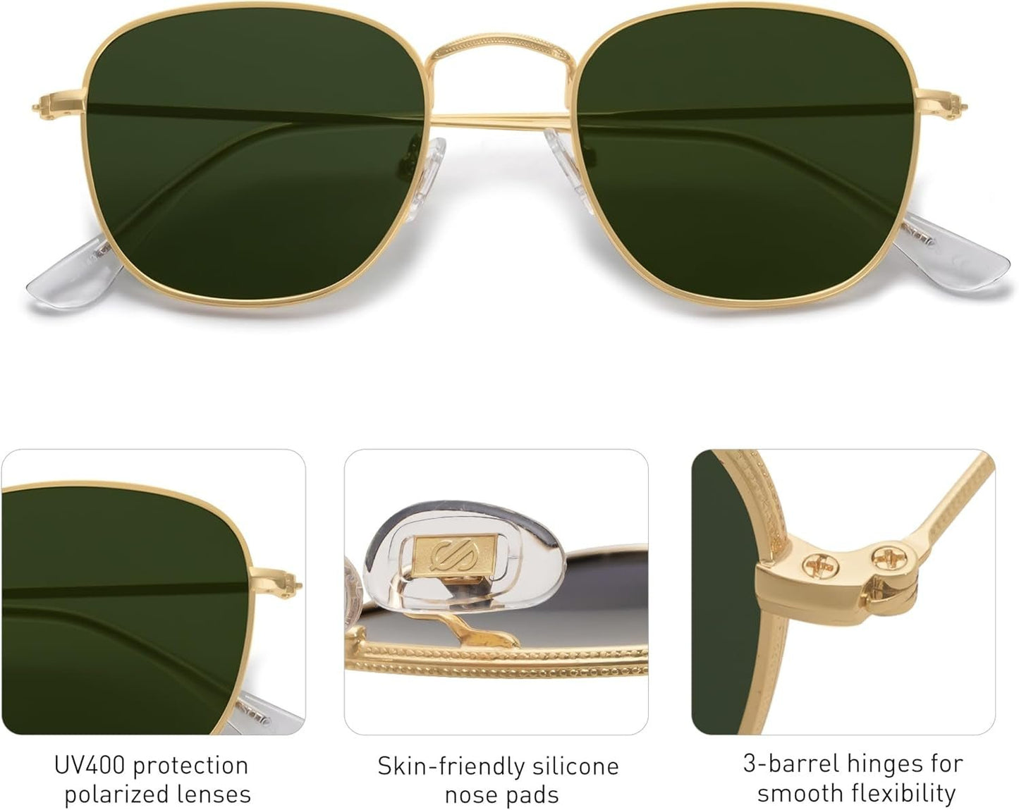 Square Polarized Sunglasses for Men Women Classic Vintage Retro Style - WORLD TIME VISITS