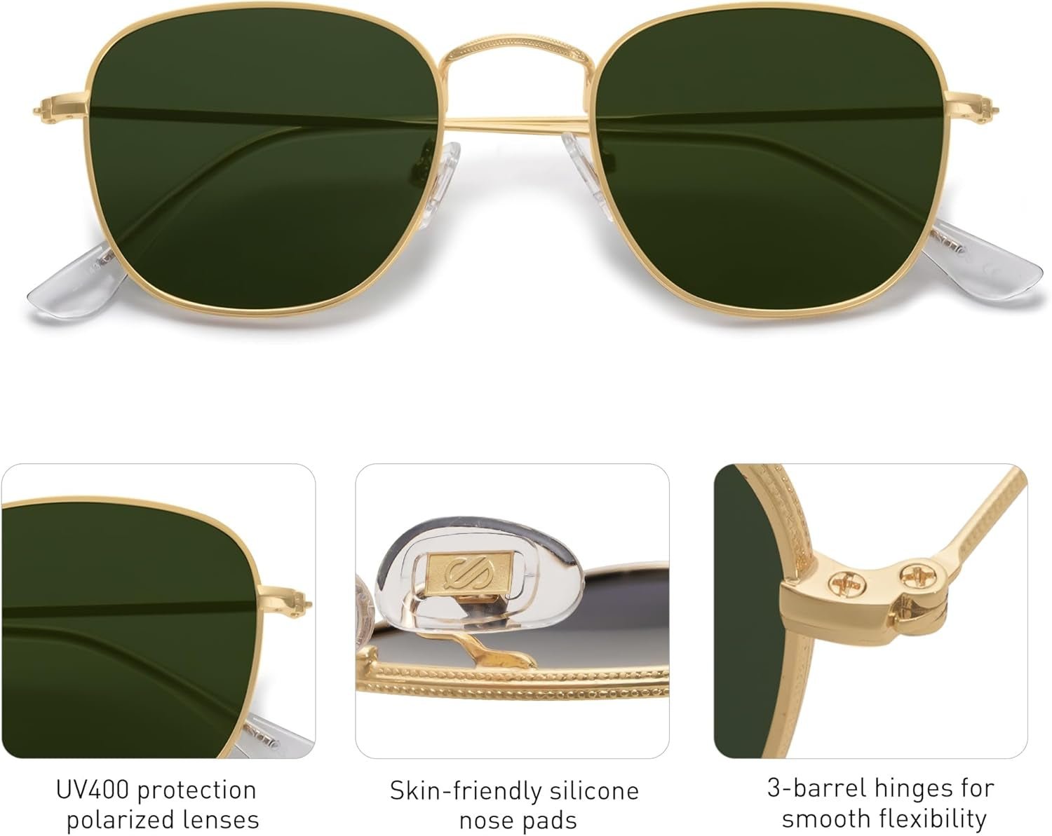 Square Polarized Sunglasses for Men Women Classic Vintage Retro Style - WORLD TIME VISITS