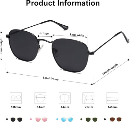 Square Polarized Sunglasses for Men Women Classic Vintage Retro Style - WORLD TIME VISITS