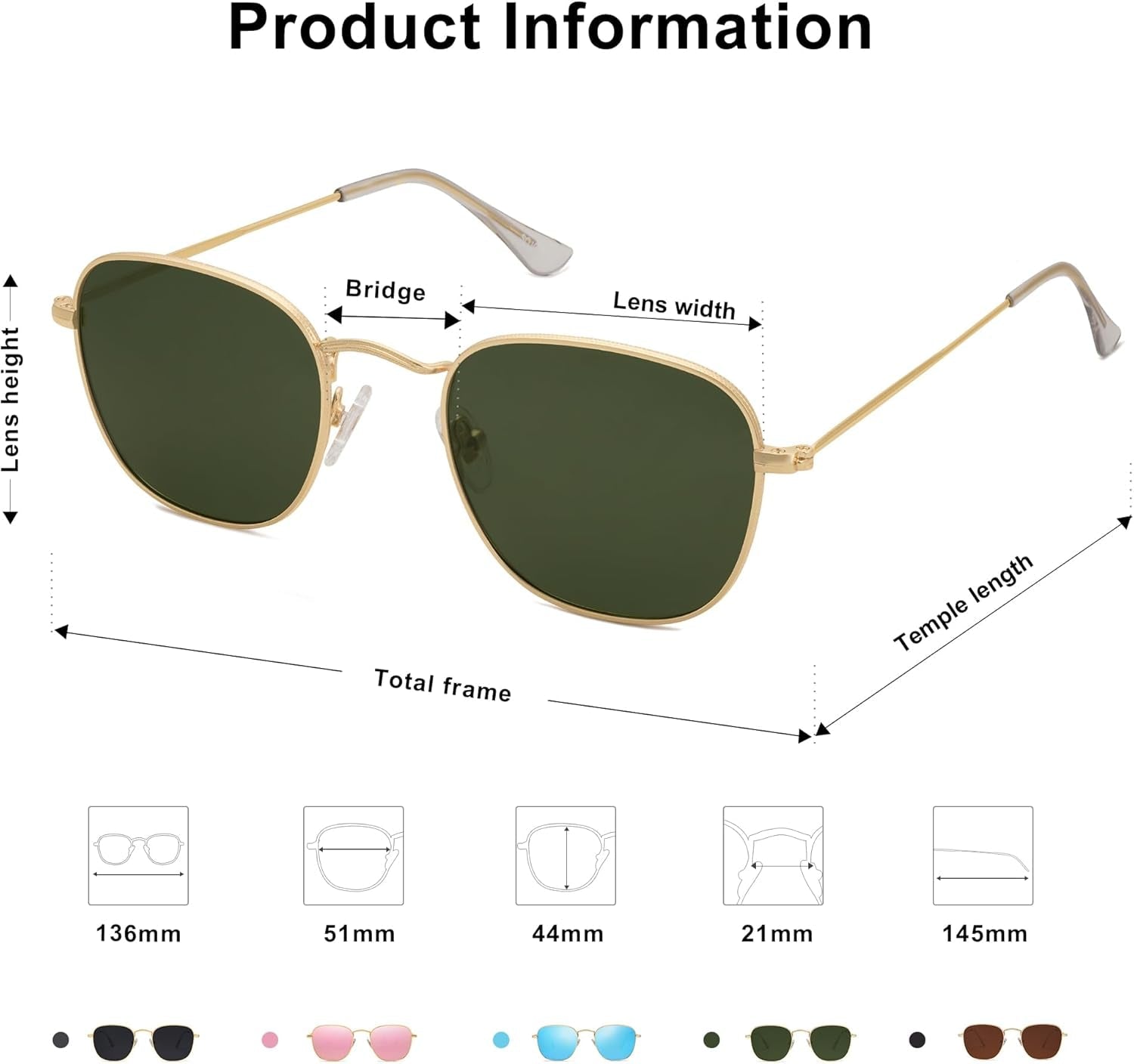 Square Polarized Sunglasses for Men Women Classic Vintage Retro Style - WORLD TIME VISITS