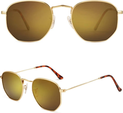 Square Polarized Sunglasses for Women Men Small Hexagonal Polygon Shades SJ1072 - WORLD TIME VISITS
