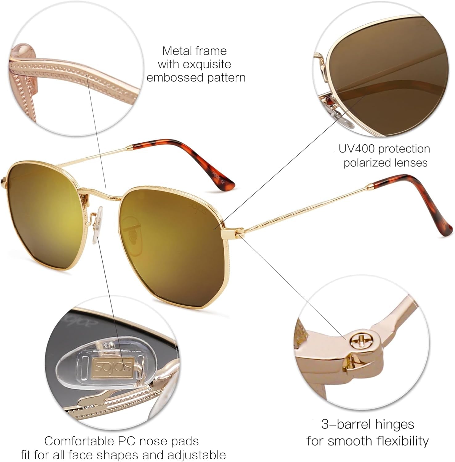 Square Polarized Sunglasses for Women Men Small Hexagonal Polygon Shades SJ1072 - WORLD TIME VISITS