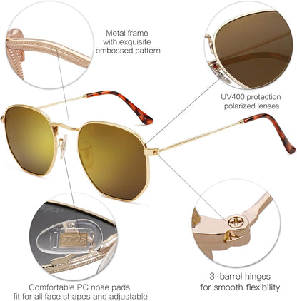 Square Polarized Sunglasses for Women Men Small Hexagonal Polygon Shades SJ1072 - WORLD TIME VISITS