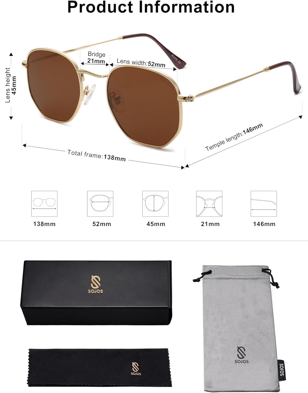 Square Polarized Sunglasses for Women Men Small Hexagonal Polygon Shades SJ1072 - WORLD TIME VISITS