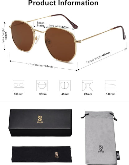 Square Polarized Sunglasses for Women Men Small Hexagonal Polygon Shades SJ1072 - WORLD TIME VISITS