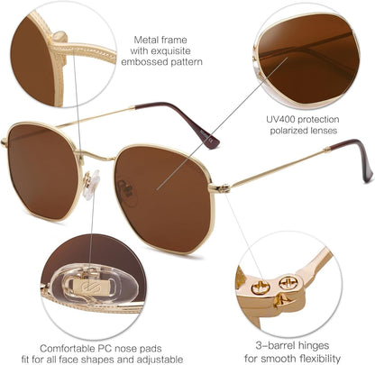 Square Polarized Sunglasses for Women Men Small Hexagonal Polygon Shades SJ1072 - WORLD TIME VISITS