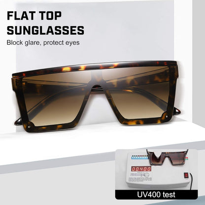 Square Sunglasses for Women Men Fashion Big Frame Flat Top Sun Glasses Mirror Lens - WORLD TIME VISITS