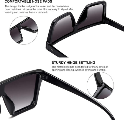 Square Sunglasses for Women Men Fashion Big Frame Flat Top Sun Glasses Mirror Lens - WORLD TIME VISITS