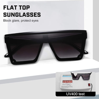 Square Sunglasses for Women Men Fashion Big Frame Flat Top Sun Glasses Mirror Lens - WORLD TIME VISITS