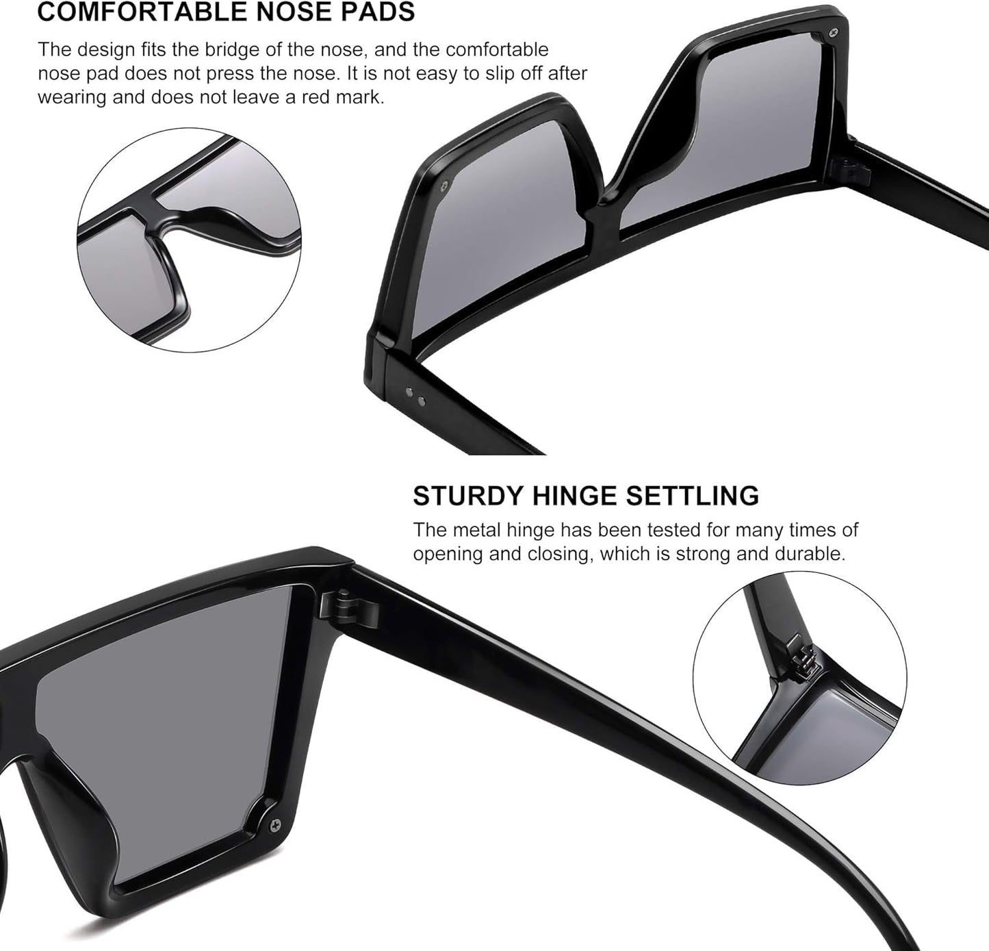 Square Sunglasses for Women Men Fashion Big Frame Flat Top Sun Glasses Mirror Lens - WORLD TIME VISITS