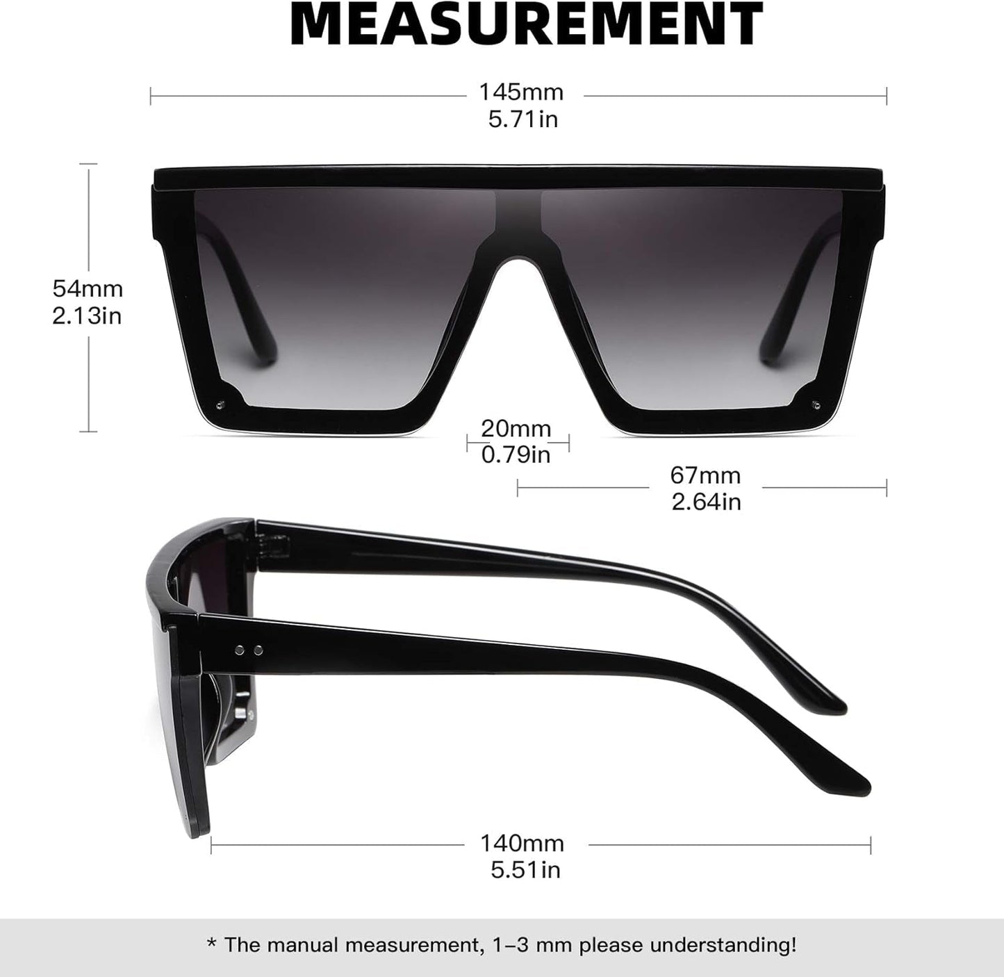 Square Sunglasses for Women Men Fashion Big Frame Flat Top Sun Glasses Mirror Lens - WORLD TIME VISITS