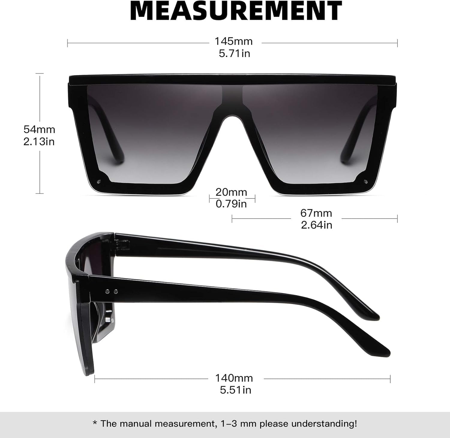 Square Sunglasses for Women Men Fashion Big Frame Flat Top Sun Glasses Mirror Lens - WORLD TIME VISITS